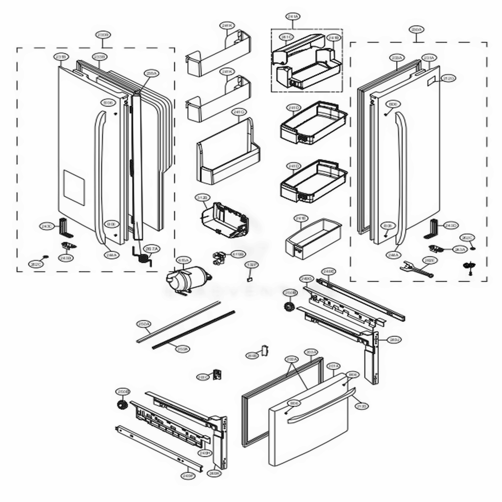 Door Parts Diagram and Parts List for 72039 AWBCSE3 LG Refrigerator