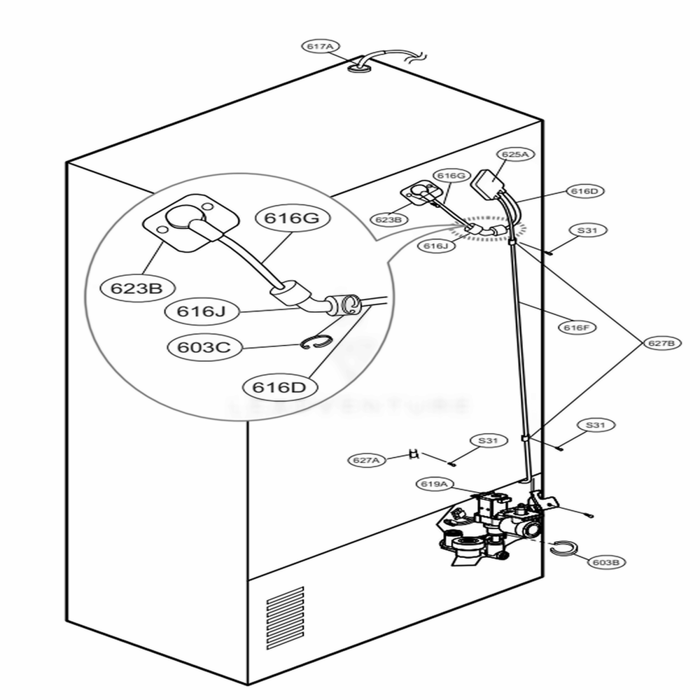 Valve And Water Tube Parts Diagram and Parts List for 72039 AWBCSE0 LG Refrigerator