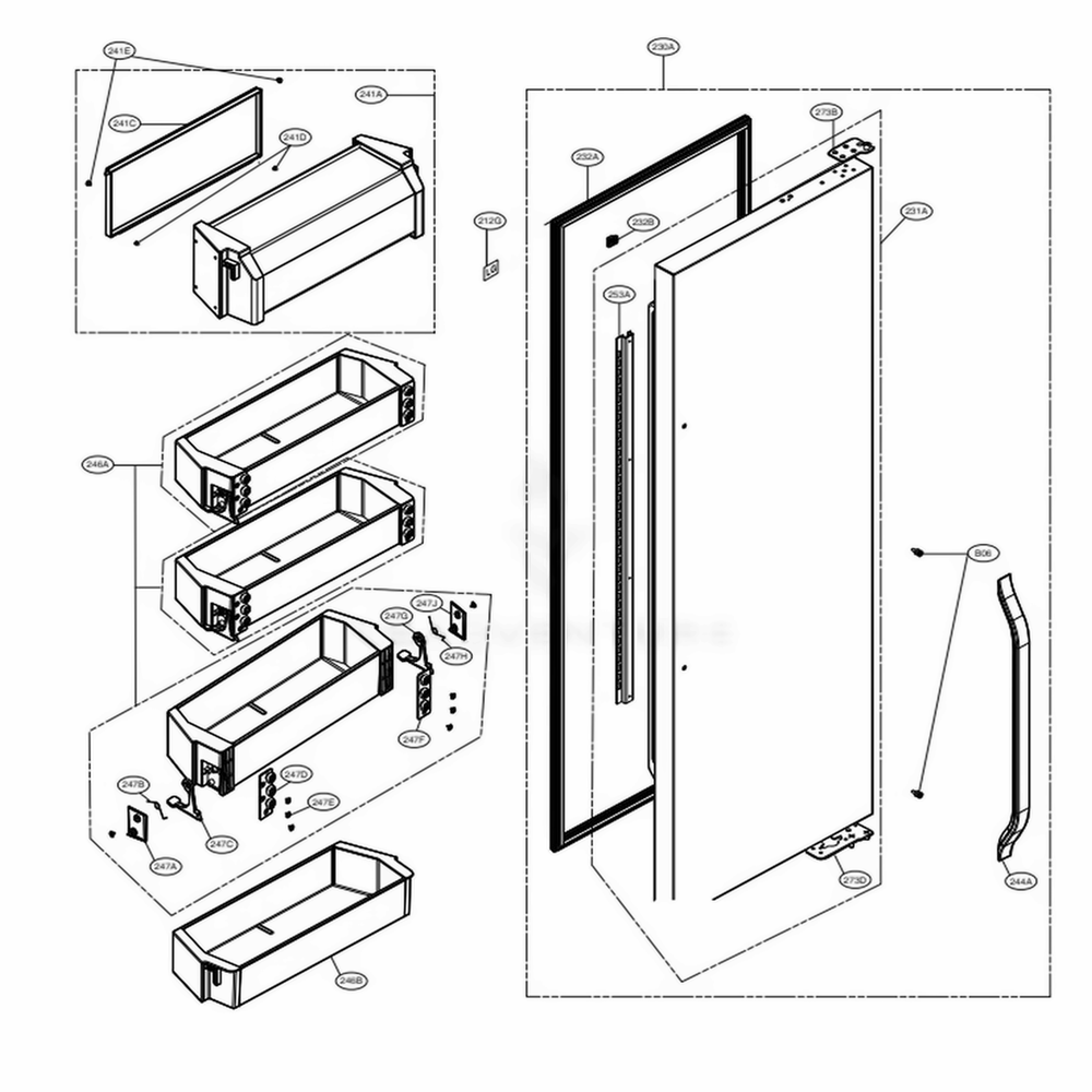 Refrigerator Door Part Diagram and Parts List for LSSB2791ST ASTCNA0 LG Refrigerator