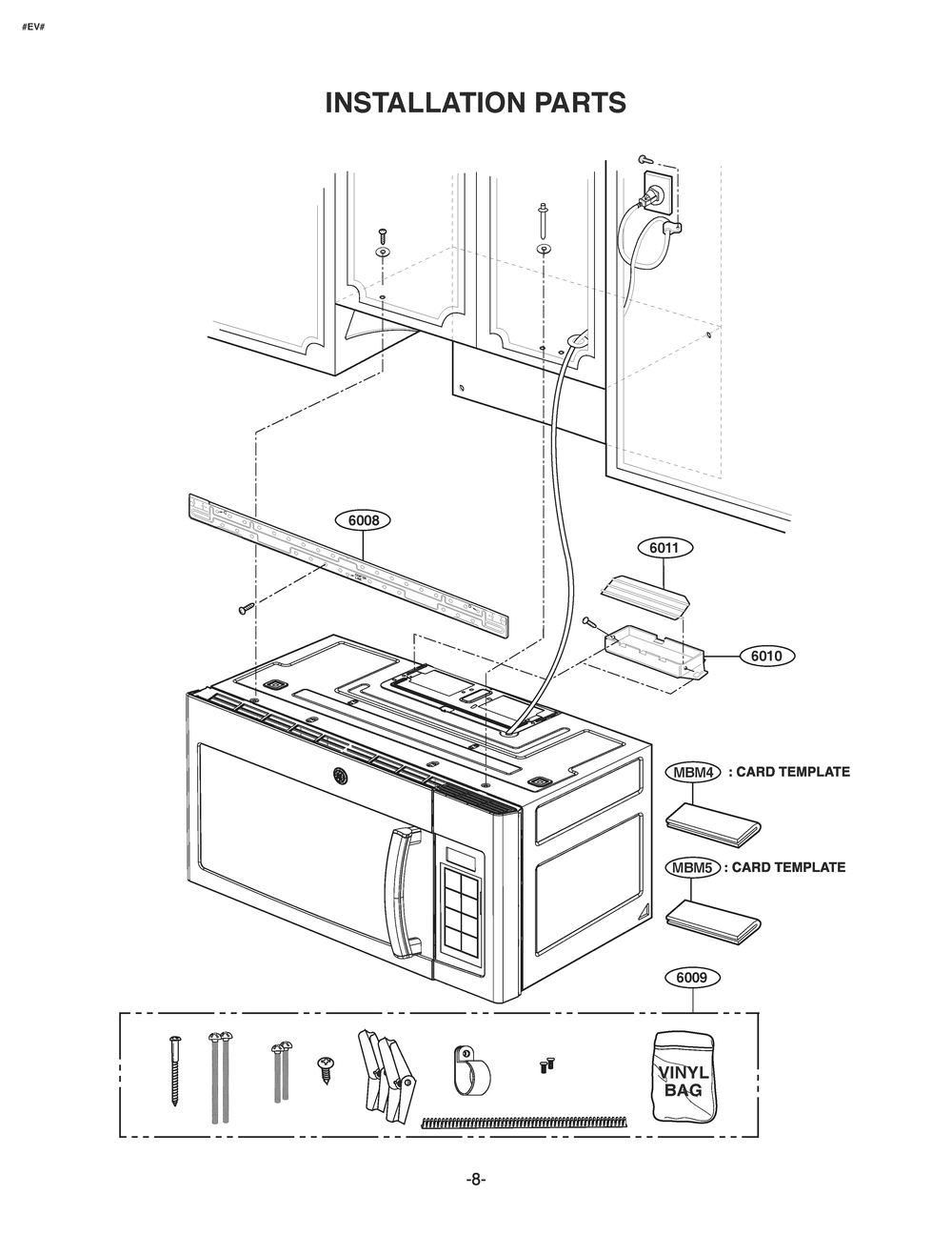 Installation Parts Diagram and Parts List for JVM3162DJBB CB3EGEU LG Microwave Oven Combo