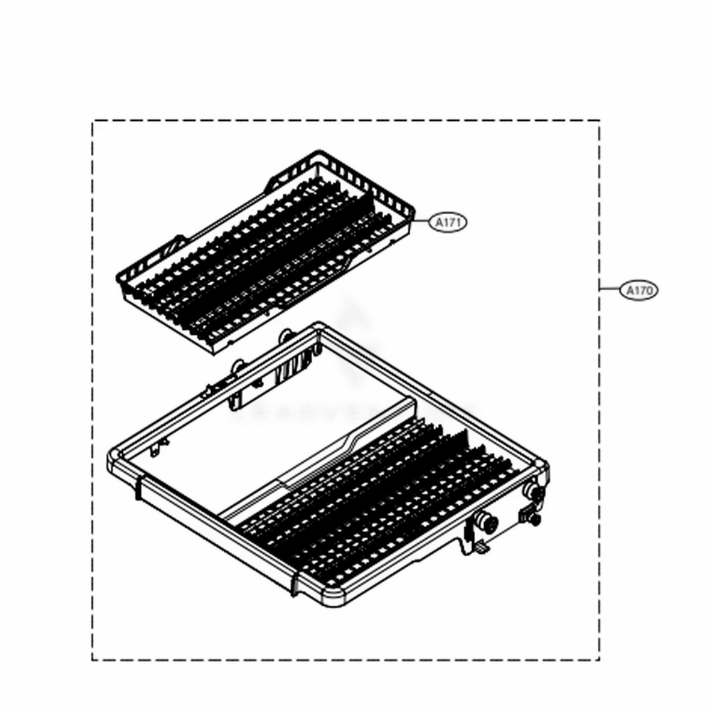 3rd Rack Assembly Diagram and Parts List for SKSDW2402P AASESNA LG Dishwasher