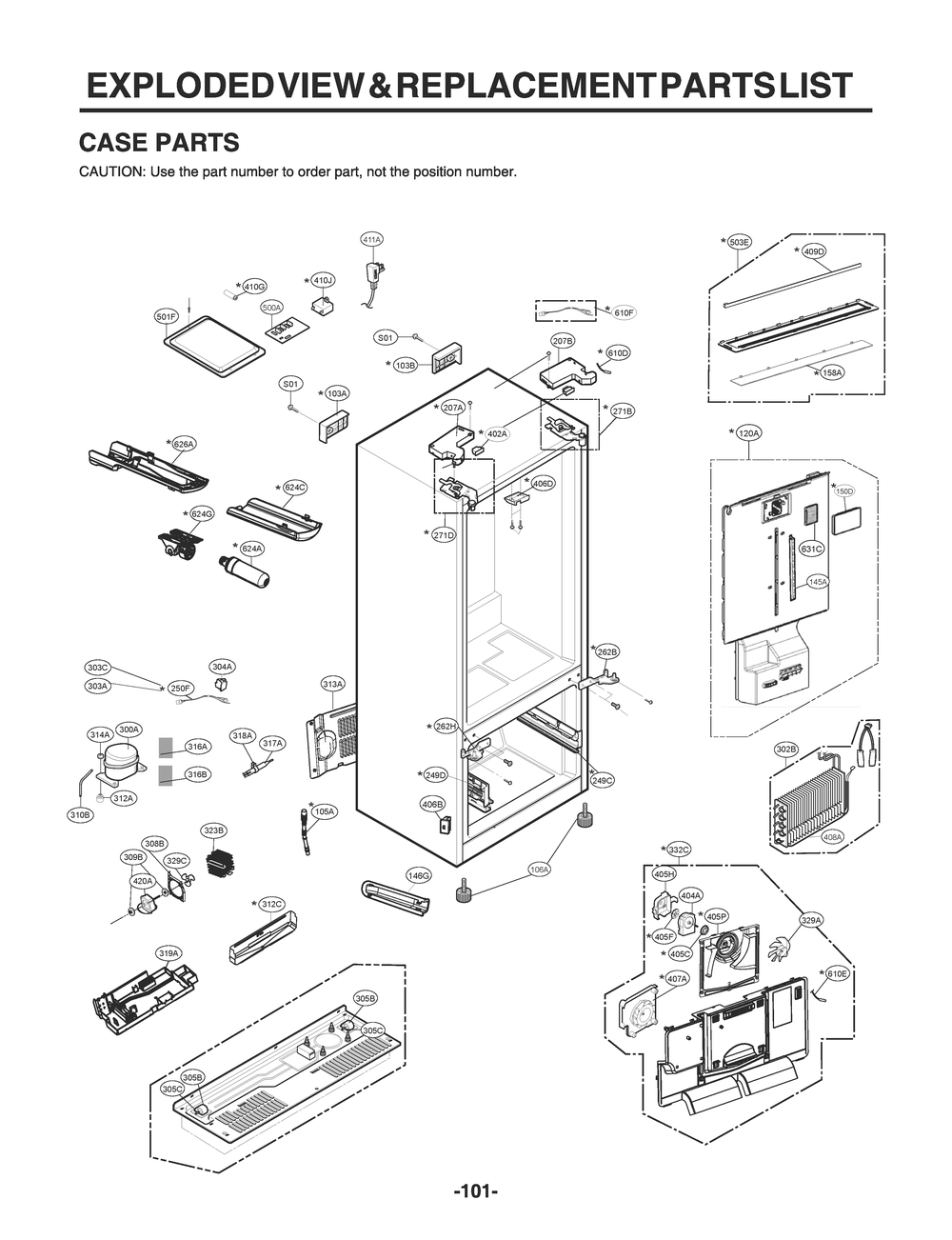 Case Parts Diagram and Parts List for GR-L288NKXM ASBCNA0 LG Refrigerator