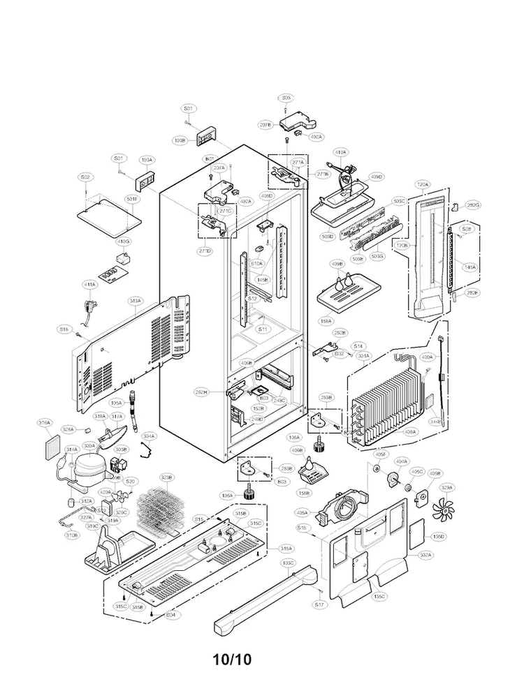 Case Assembly Parts Diagram and Parts List for LFC21770ST01  LG Refrigerator