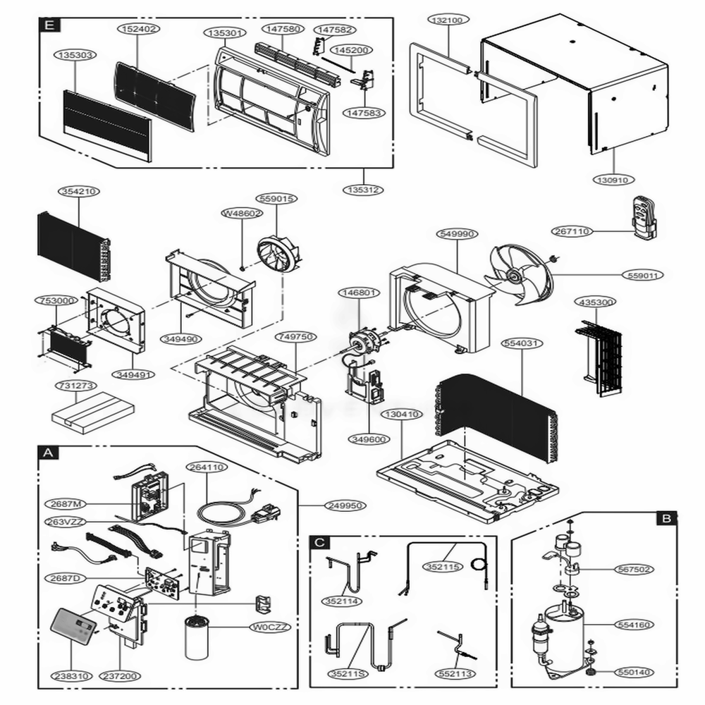 Main Diagram and Parts List for UE08D11D ASWAFRD LG Air Conditioner