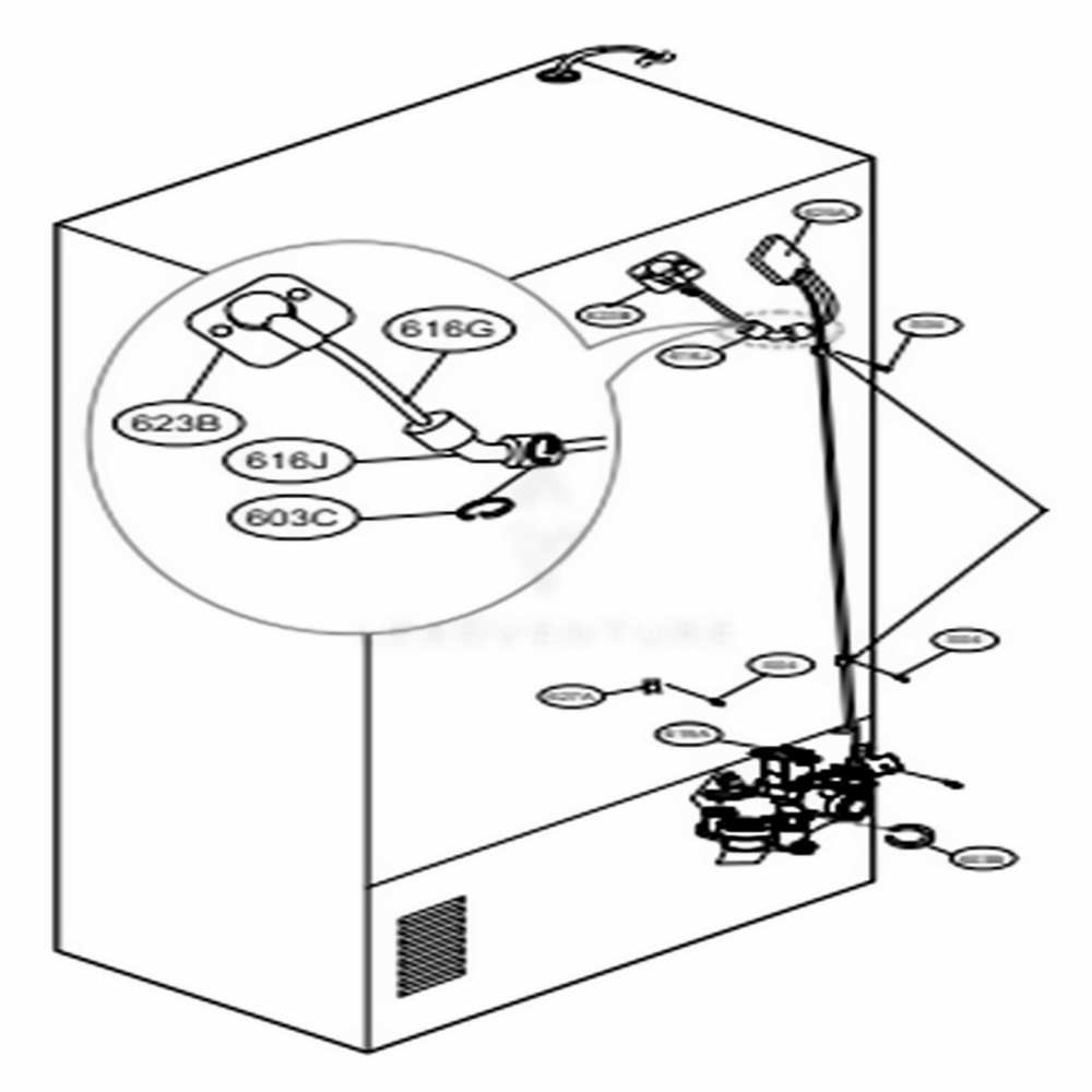 Valve And Water Tube Parts Diagram and Parts List for 74077 ASBCSE0 LG Refrigerator