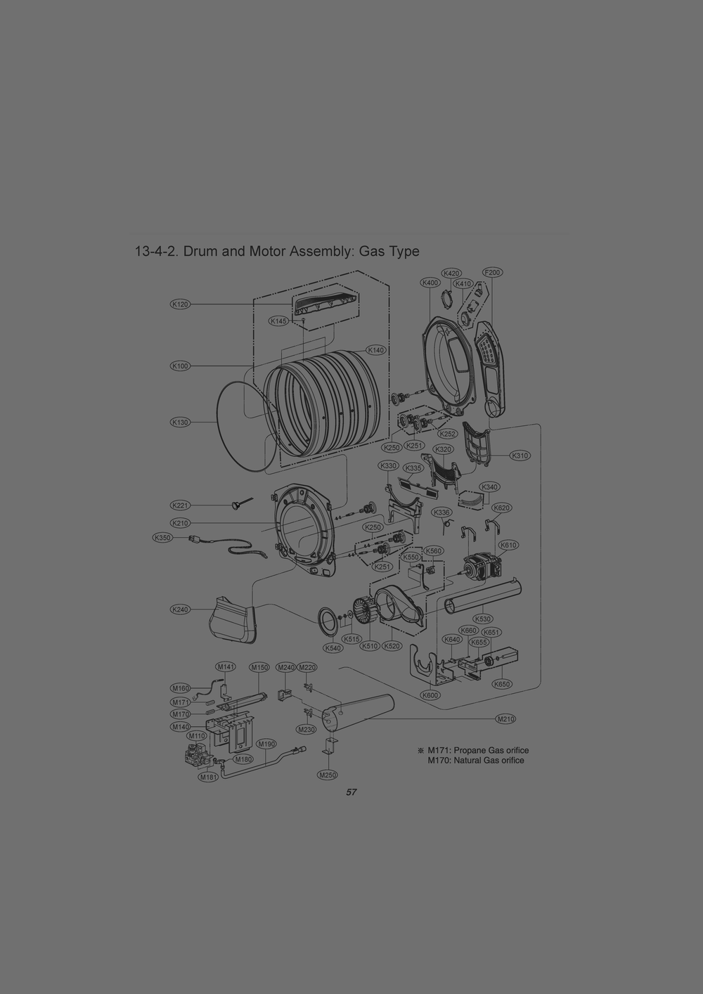 Drum And Motor Assembly Diagram and Parts List for 91073 ASTESEU LG Dryer