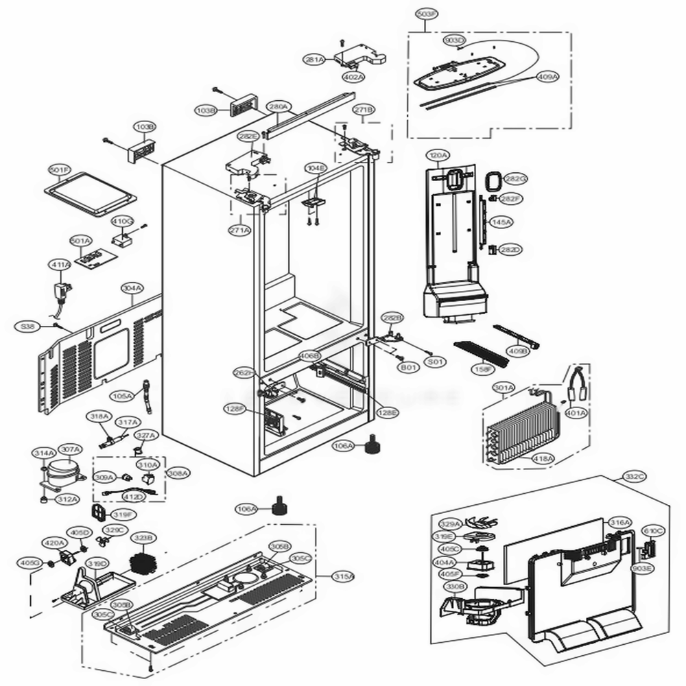 Case Parts Diagram and Parts List for LFC22770SB AWBCNA2 LG Refrigerator