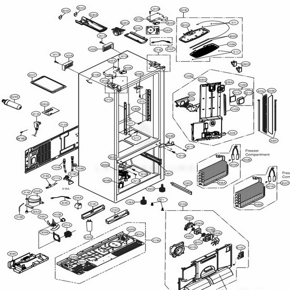 Case Parts Diagram and Parts List for LFXS30766S ASTCNA3 LG Refrigerator
