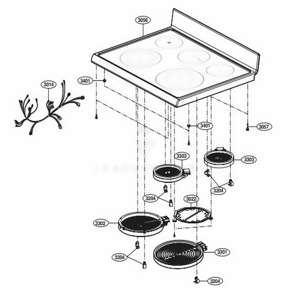 Cooktop Parts Diagram and Parts List for LRE3193ST FSTLLGA LG Range