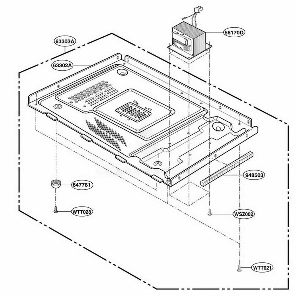 Base Plate Parts Diagram and Parts List for MA1220B CBKEGSE LG Wall Oven
