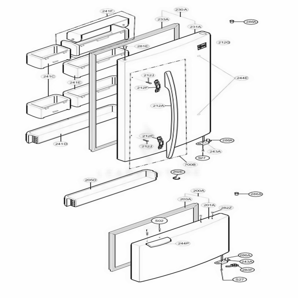 Door Parts Diagram and Parts List for 65202 ASWCSEA LG Refrigerator