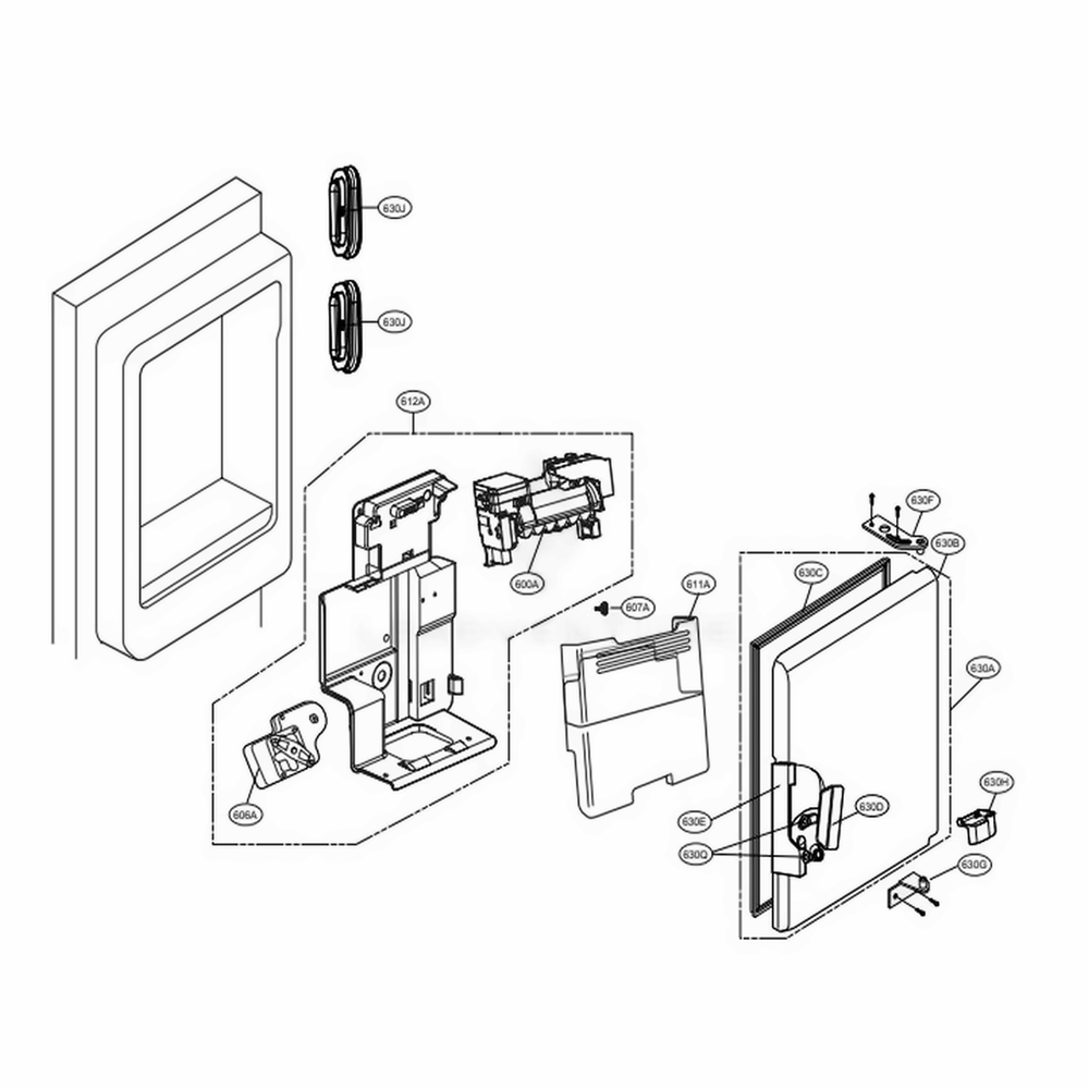 Ice Maker And Ice Bin Parts Diagram and Parts List for LMX30995ST ASTCNA1 LG Refrigerator