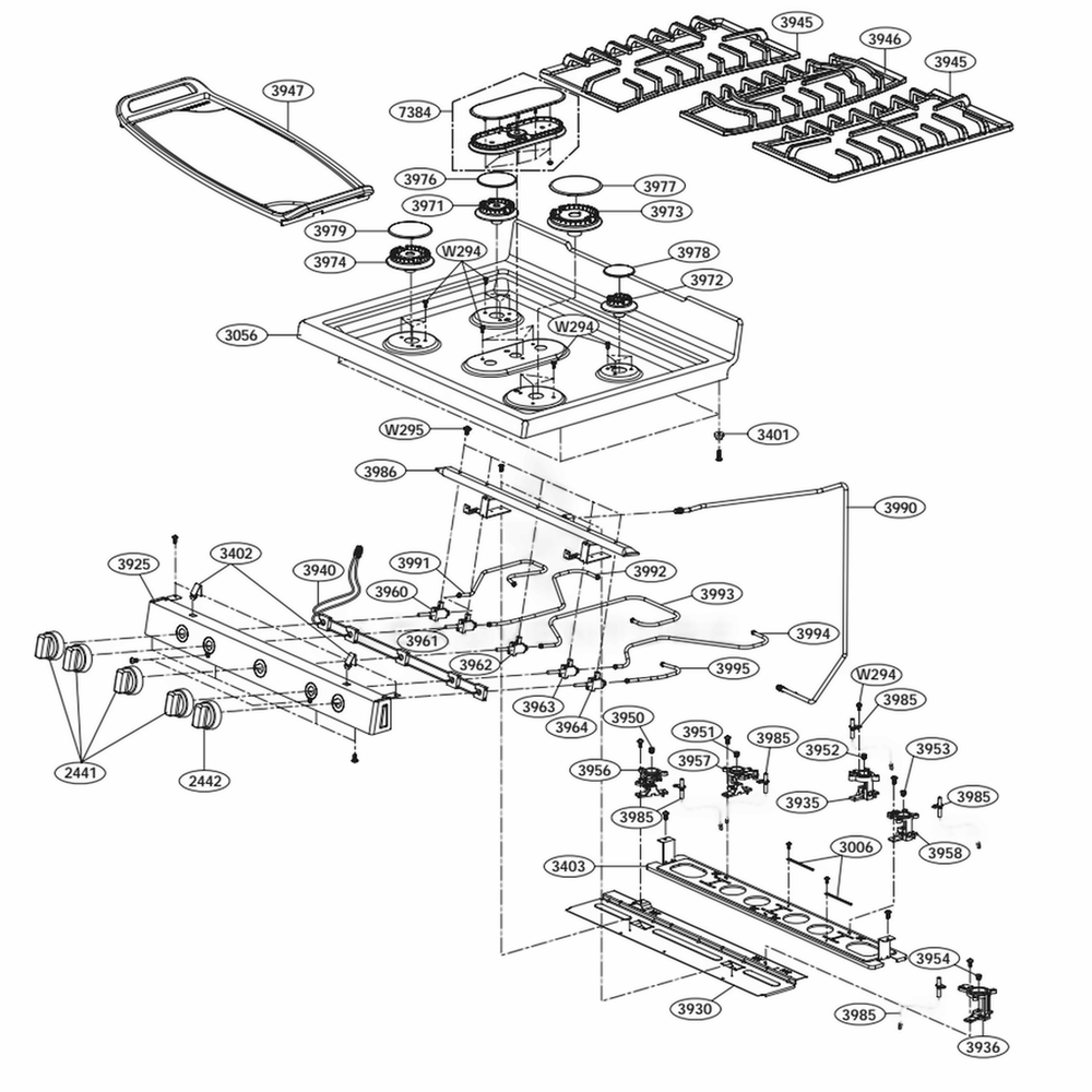 Cooktop Parts Diagram and Parts List for LRG3083ST FSTELGA LG Range