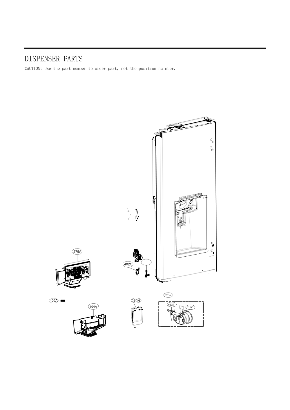 Dispenser Parts Diagram and Parts List for GC-L228NKSM ASBCNA0 LG Refrigerator