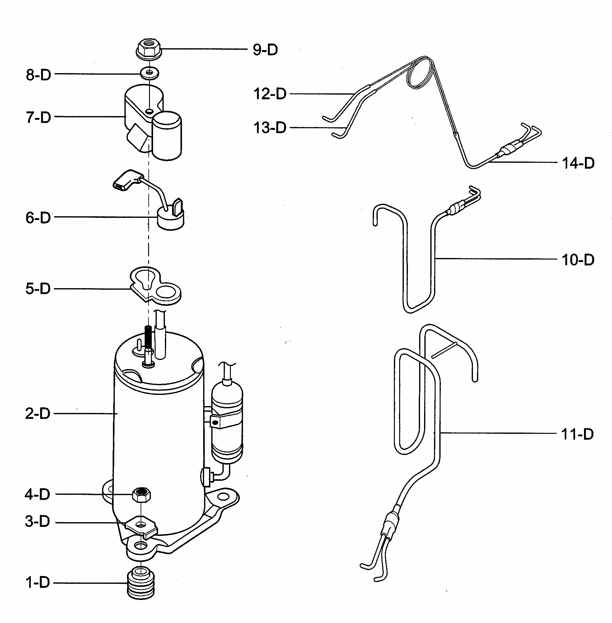 Compressor Parts Diagram and Parts List for 58072189200  Kenmore Air Conditioner