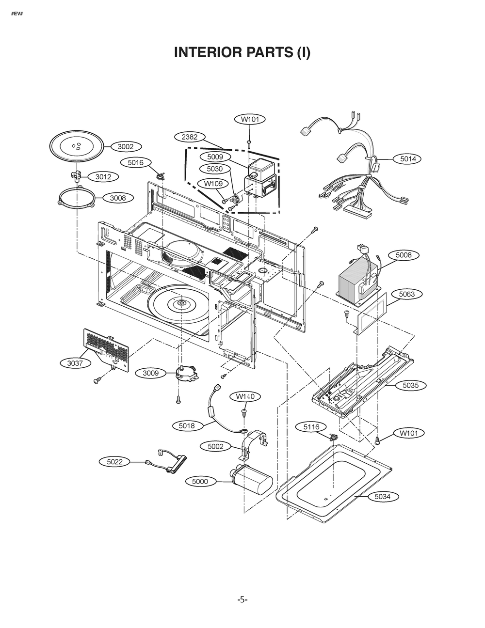 Interior Parts 1 Diagram and Parts List for RVM5160DHBB CBKEGEU LG Microwave