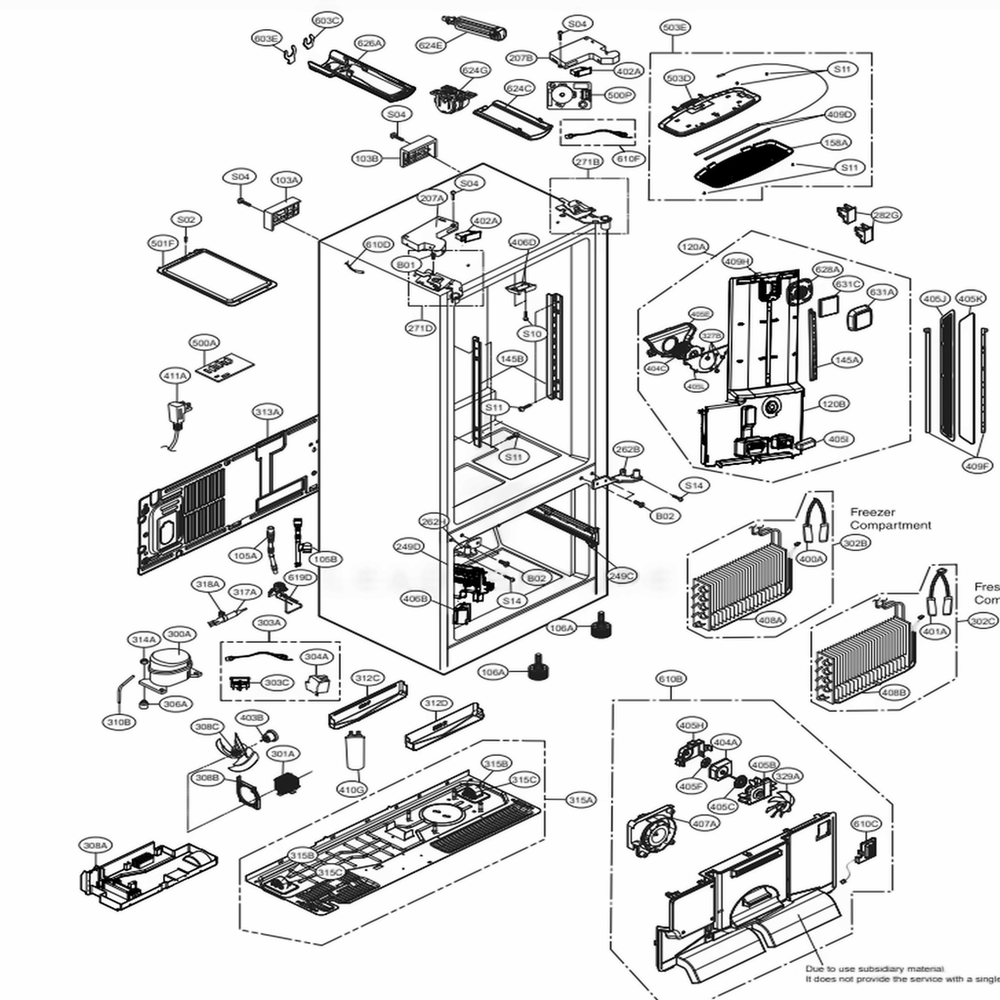 Case Parts Diagram and Parts List for LFXC24726S ASTCNA3 LG Refrigerator
