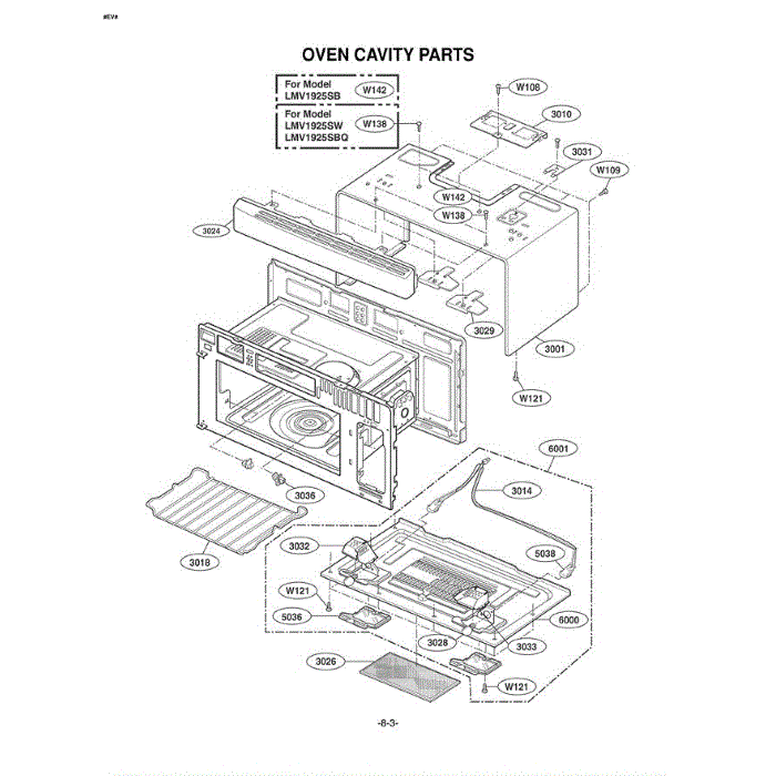Section 5 Diagram and Parts List for LMV1925SBQ AB6ELGA LG Microwave Oven Combo