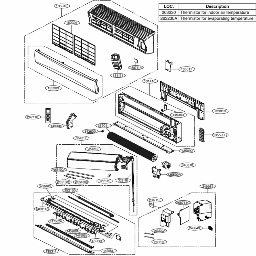 Indoor Unit Diagram and Parts List for LSN180HEV ANWBEUS LG Air Conditioner