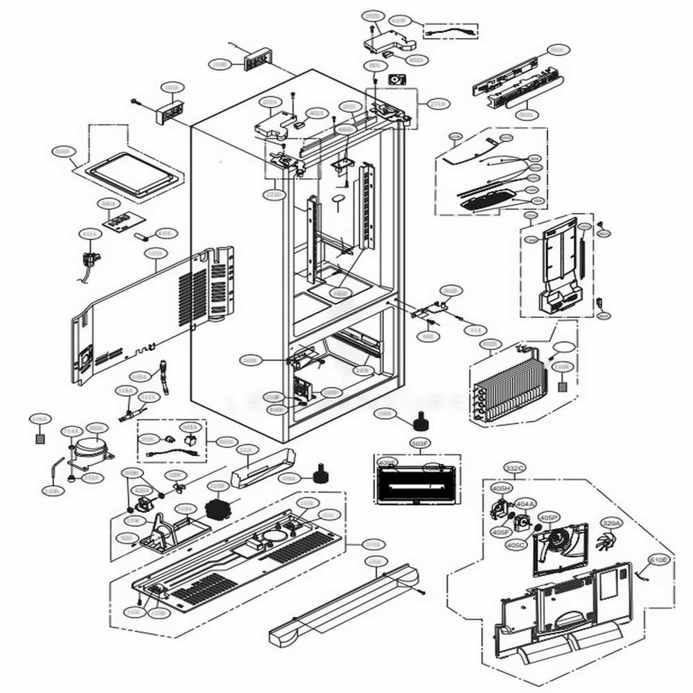 Case Parts Diagram and Parts List for LFC28768SB AWBCNA3 LG Refrigerator