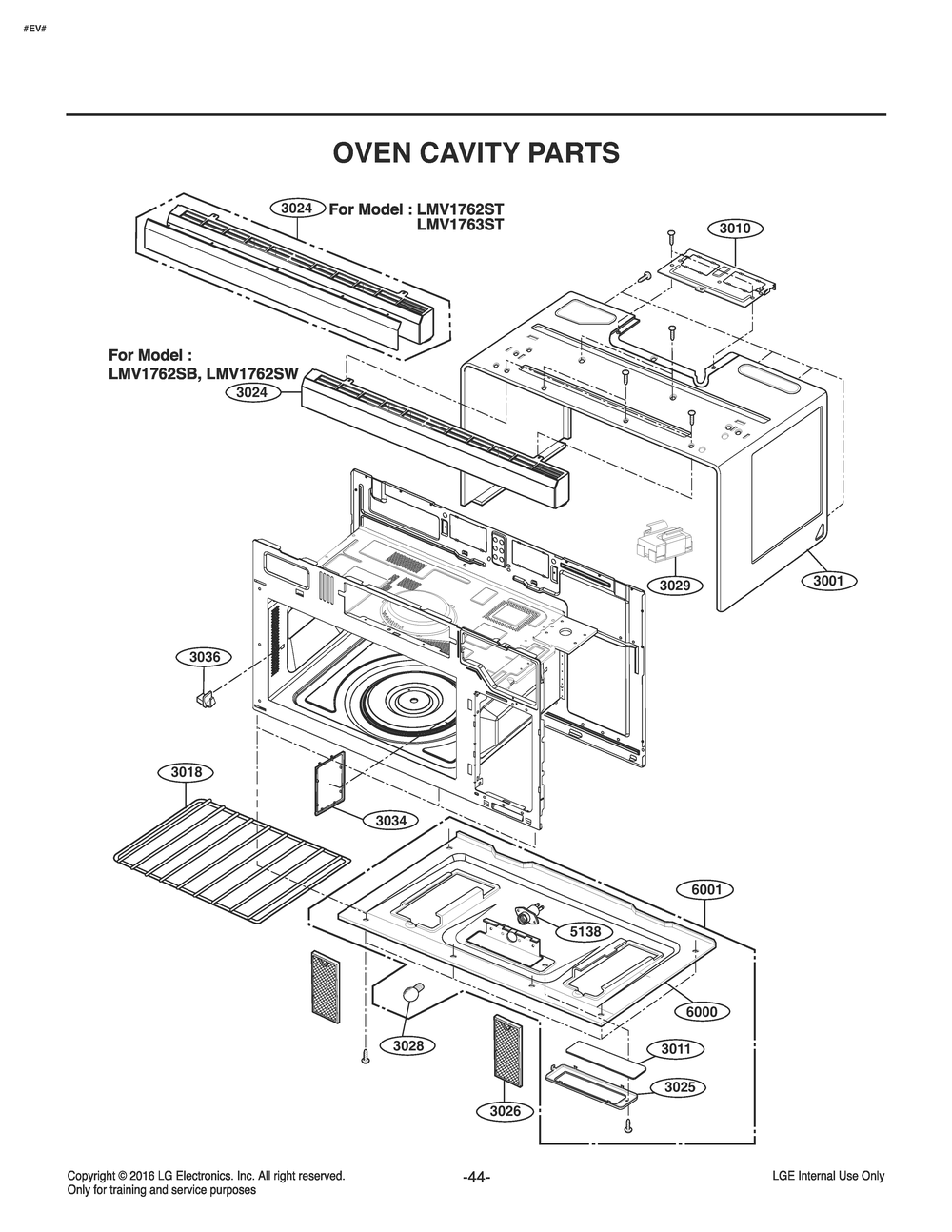 Oven Cavity Parts Diagram and Parts List for MV1746ADL CS1ELGA LG Microwave
