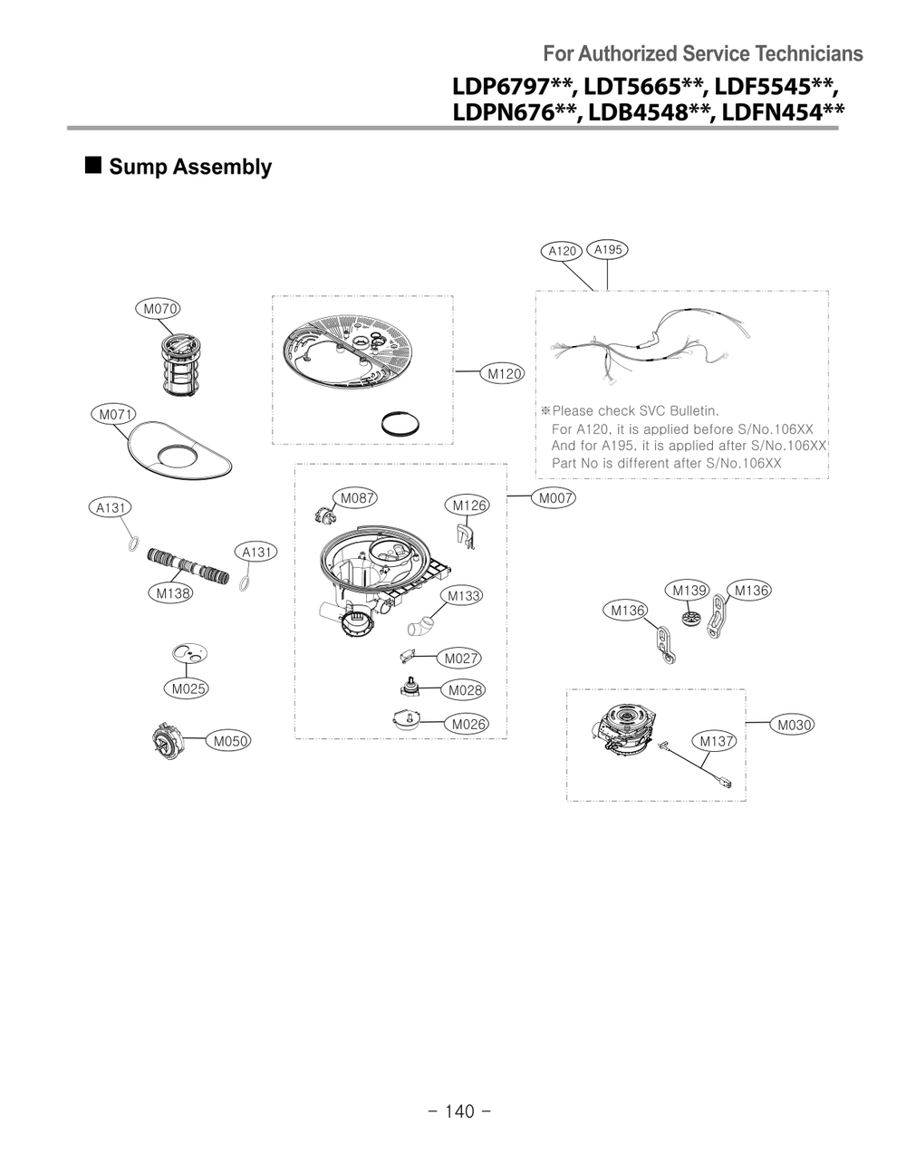 Sump Assembly Diagram and Parts List for DUA315HB ABPEEUS LG Dishwasher