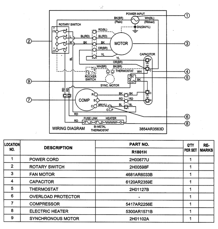 Wiring Diagram Diagram and Parts List for R1801H  LG Air Conditioner