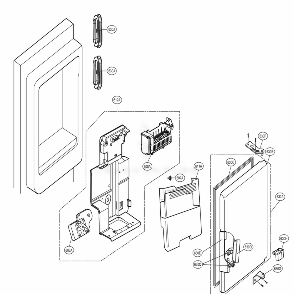 Ice Maker And Ice Bin Parts Diagram and Parts List for LFXC24726S ASTCNA4 LG Refrigerator