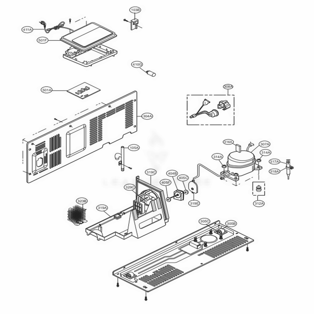 Mechanical Compartment Diagram and Parts List for LSXC22396D ASBCNA1 LG Refrigerator