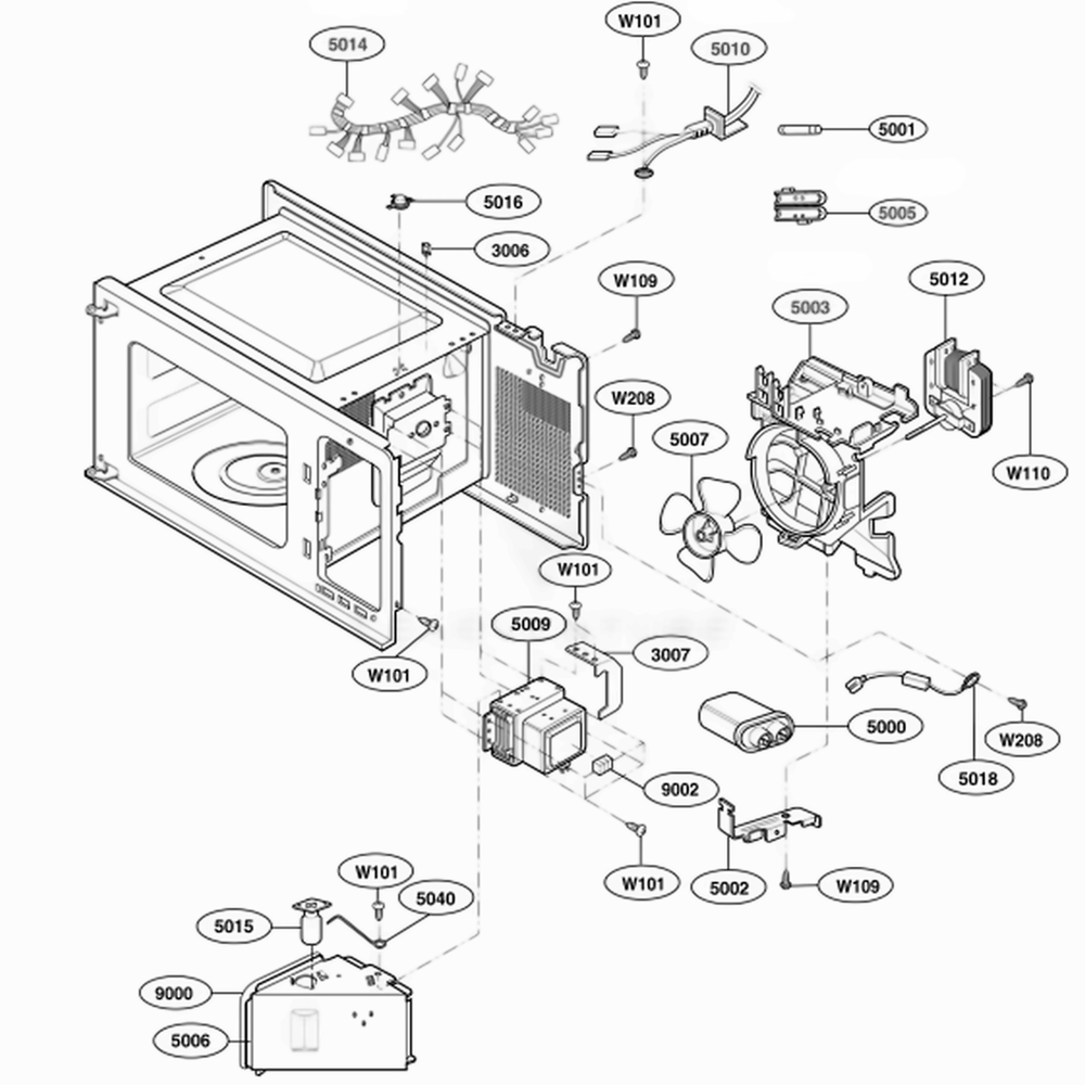 Interior Parts 1 Diagram and Parts List for 62252 CW1ESEA LG Wall Oven