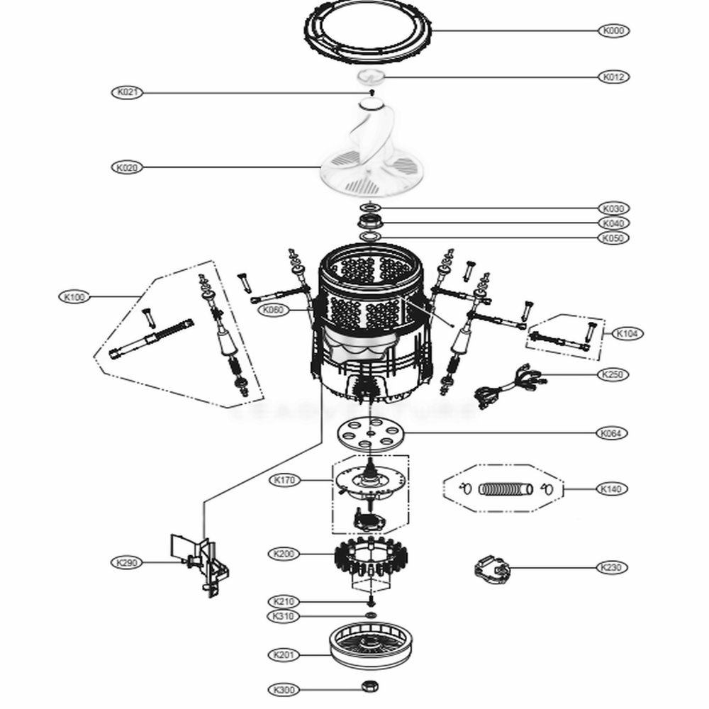 Tub Assembly Diagram and Parts List for WT7305CW ABWEUUS LG Washer