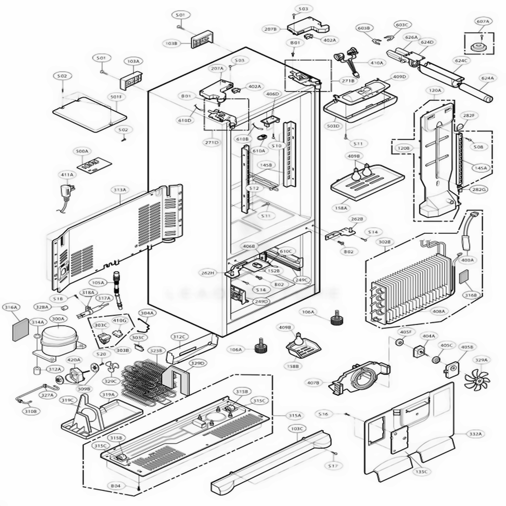 Case Parts Diagram and Parts List for 78543 AST2SER LG Refrigerator