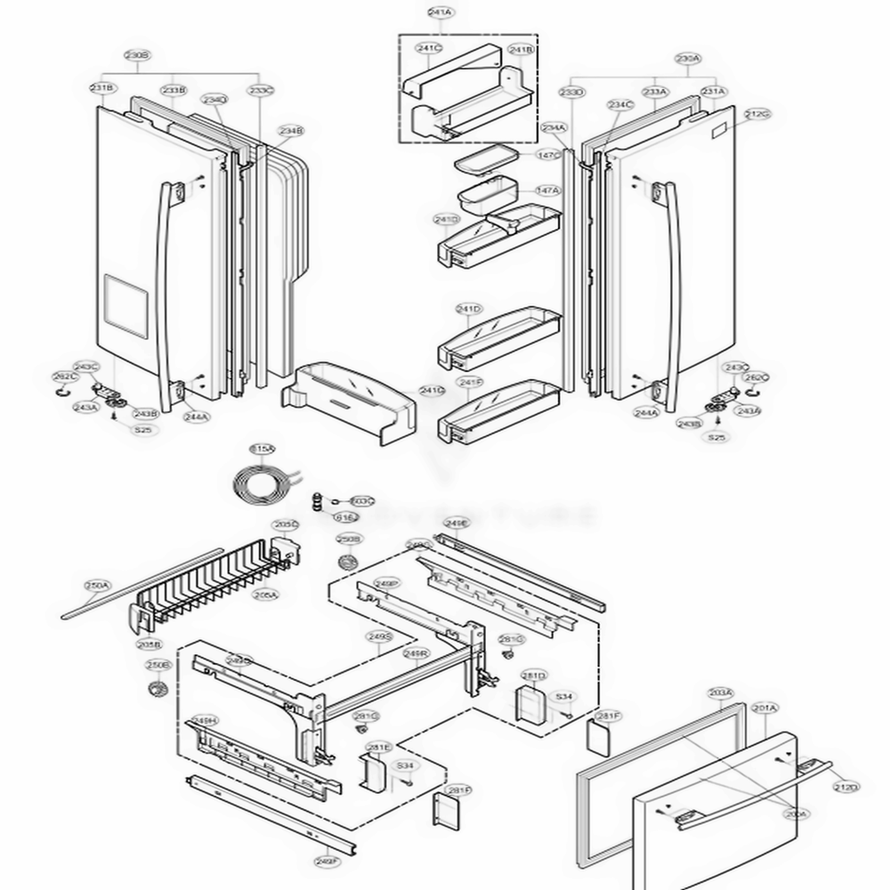 Door Parts Diagram and Parts List for 78509 AWBCSER LG Refrigerator