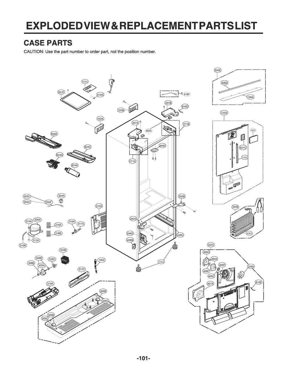 Case Parts Diagram and Parts List for GR-L228NSSM ASTCNA0 LG Refrigerator