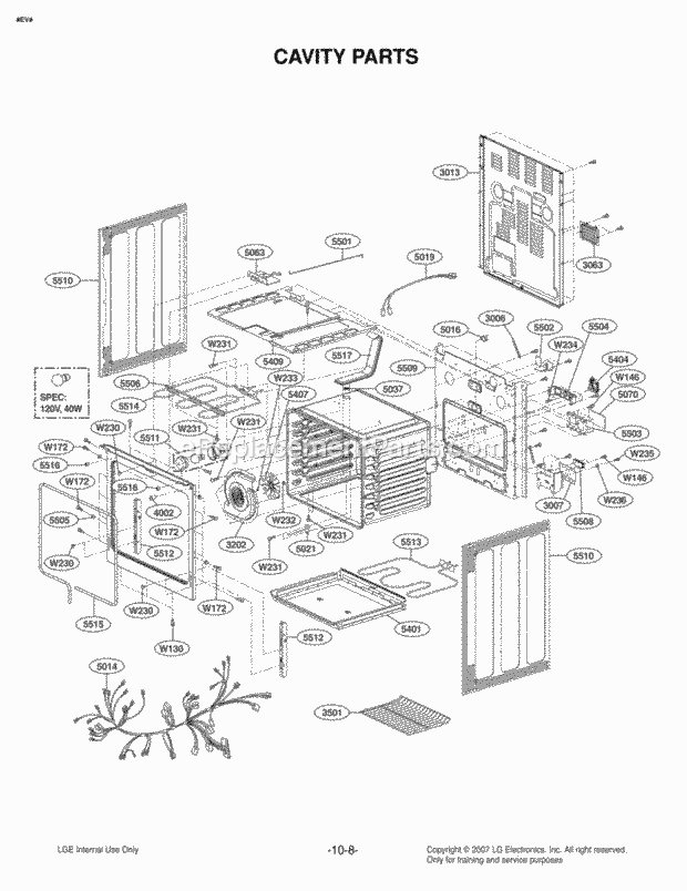 CAVITY PARTS Diagram and Parts List for LRE30453ST LRE30453ST/00 LG Range