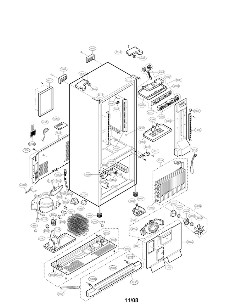Case Parts Diagram and Parts List for LFC23760ST 00 LG Refrigerator