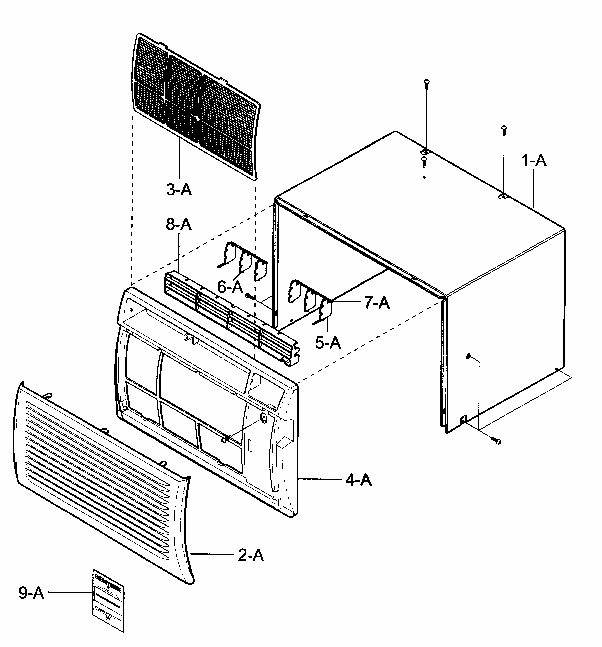 Front Assy Diagram and Parts List for 58076105600  Kenmore Air Conditioner