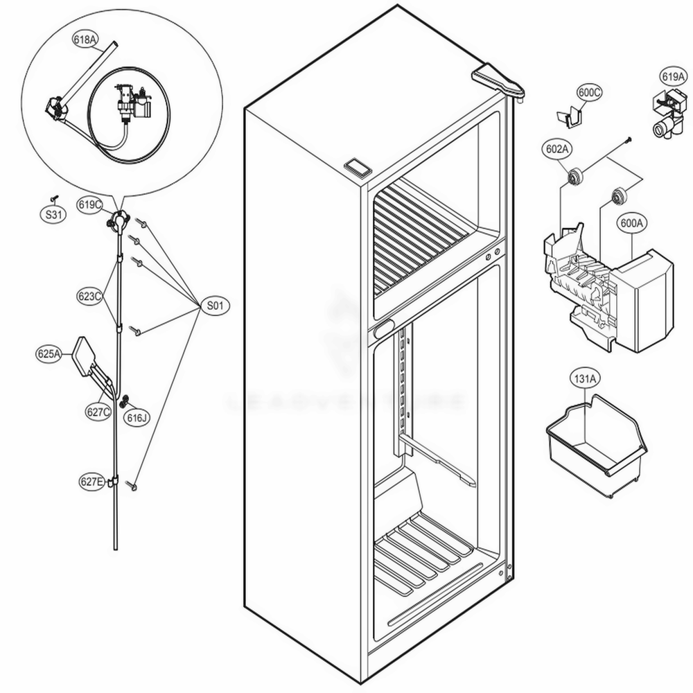 Ice Maker Parts Diagram and Parts List for 79439 AWBCSE2 LG Refrigerator