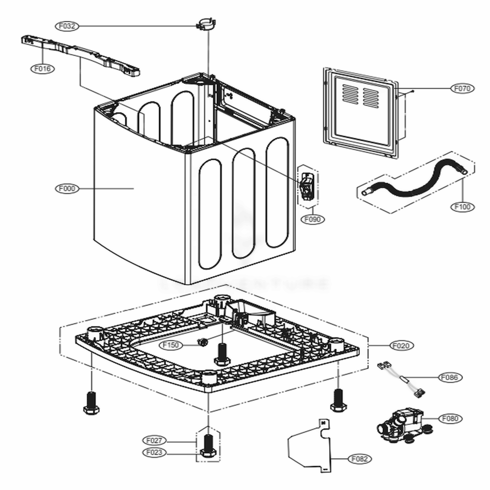 Outer Case Assembly Diagram and Parts List for WT1801HVA ASSEPUS LG Washer