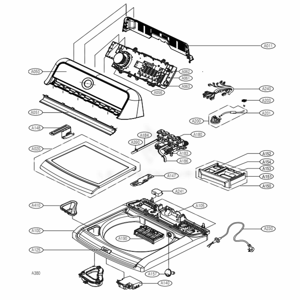 Cover Assembly Diagram and Parts List for WT7600HWA ABWEEUS LG Washer