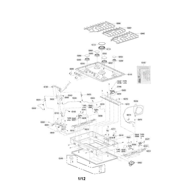 Exploded View Diagram and Parts List for LCG3011ST 00 LG Cooktop