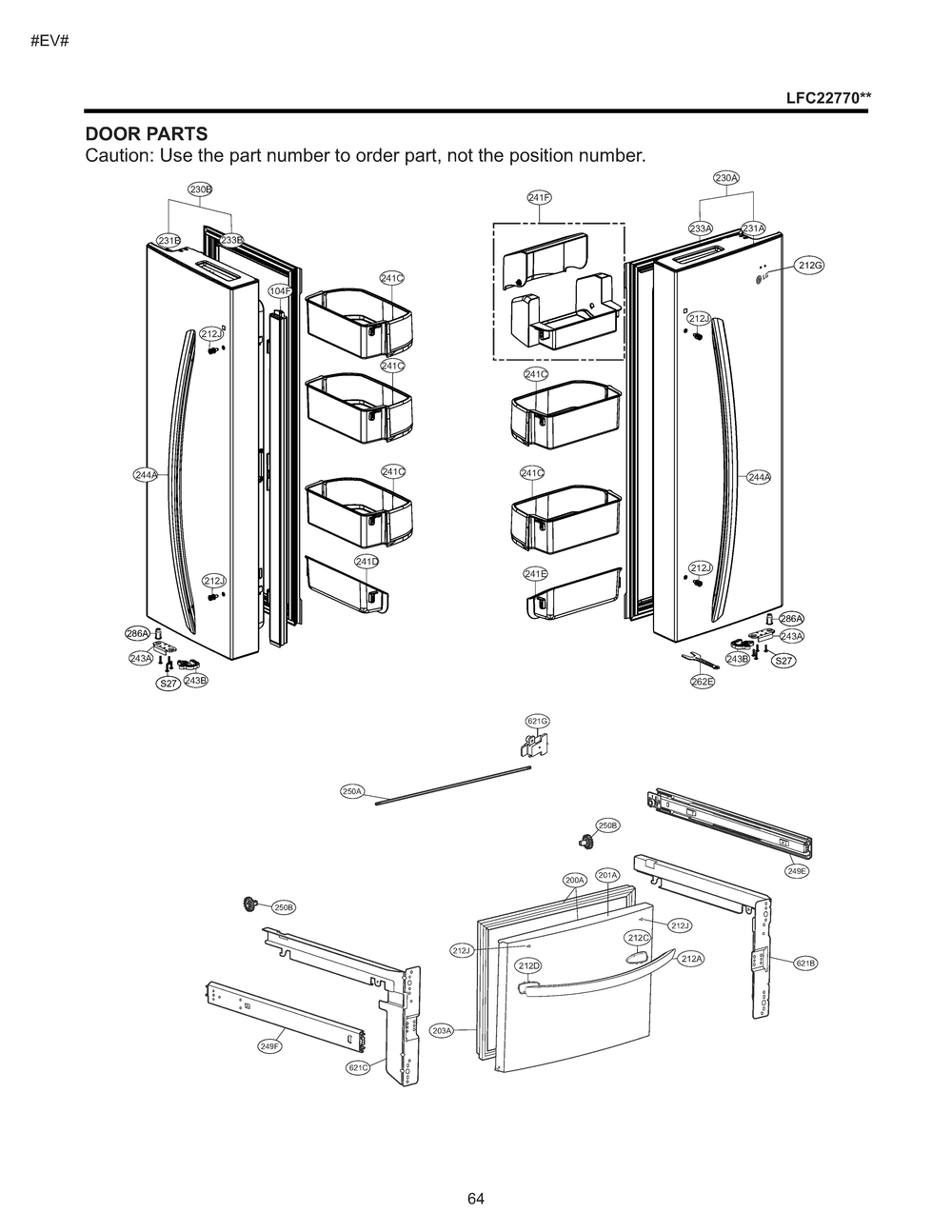 Door Parts Diagram and Parts List for GM-B223RQNM ASWCNA1 LG Refrigerator