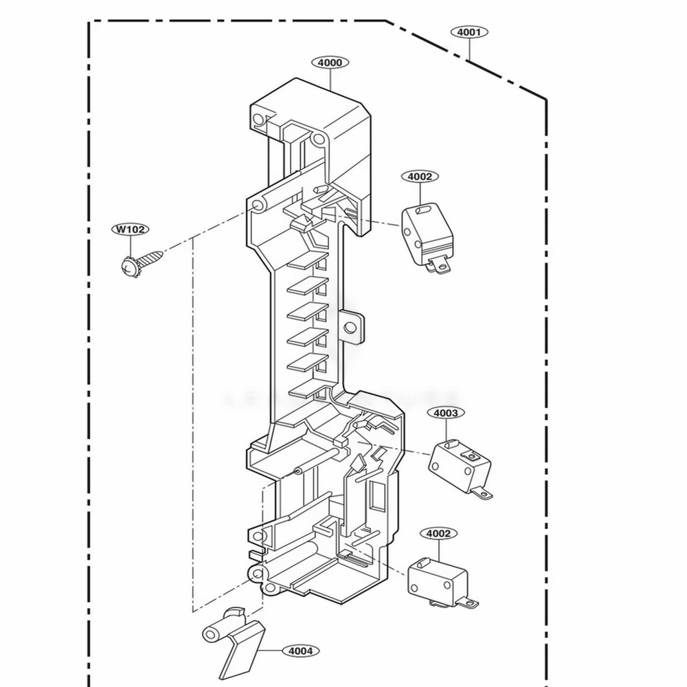 Latch Board Parts Diagram and Parts List for LMVH1711ST AS1ELGA LG Microwave