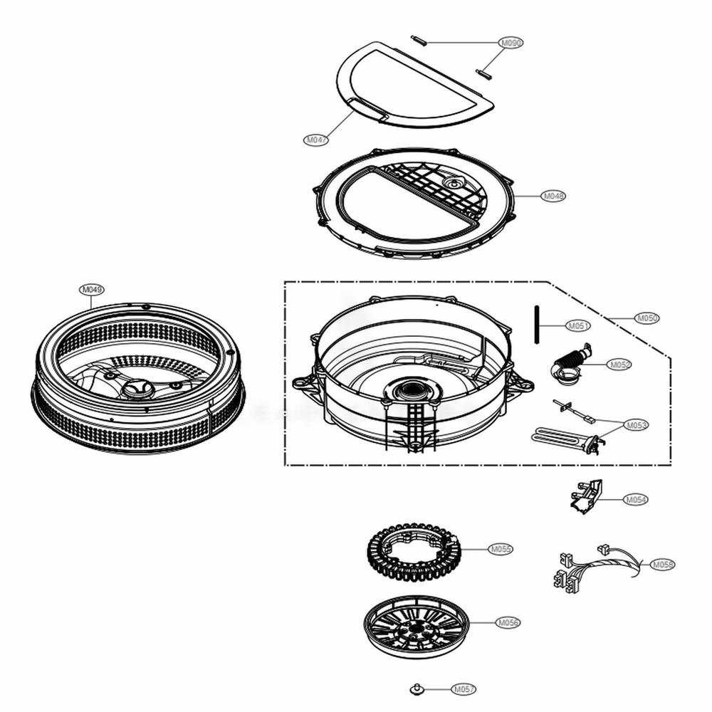 Tub Assembly Diagram and Parts List for WD200CV ASSEEUS LG Washer