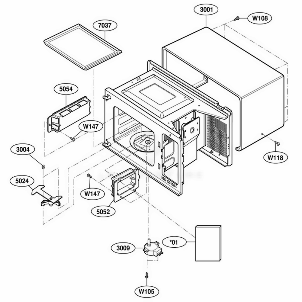 Oven Cavity Parts Diagram and Parts List for LD10D2 AGREAMA LG Range