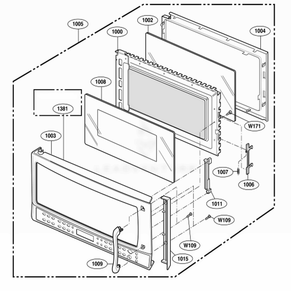 Door Parts Diagram and Parts List for 63764 ABSESEA LG Range