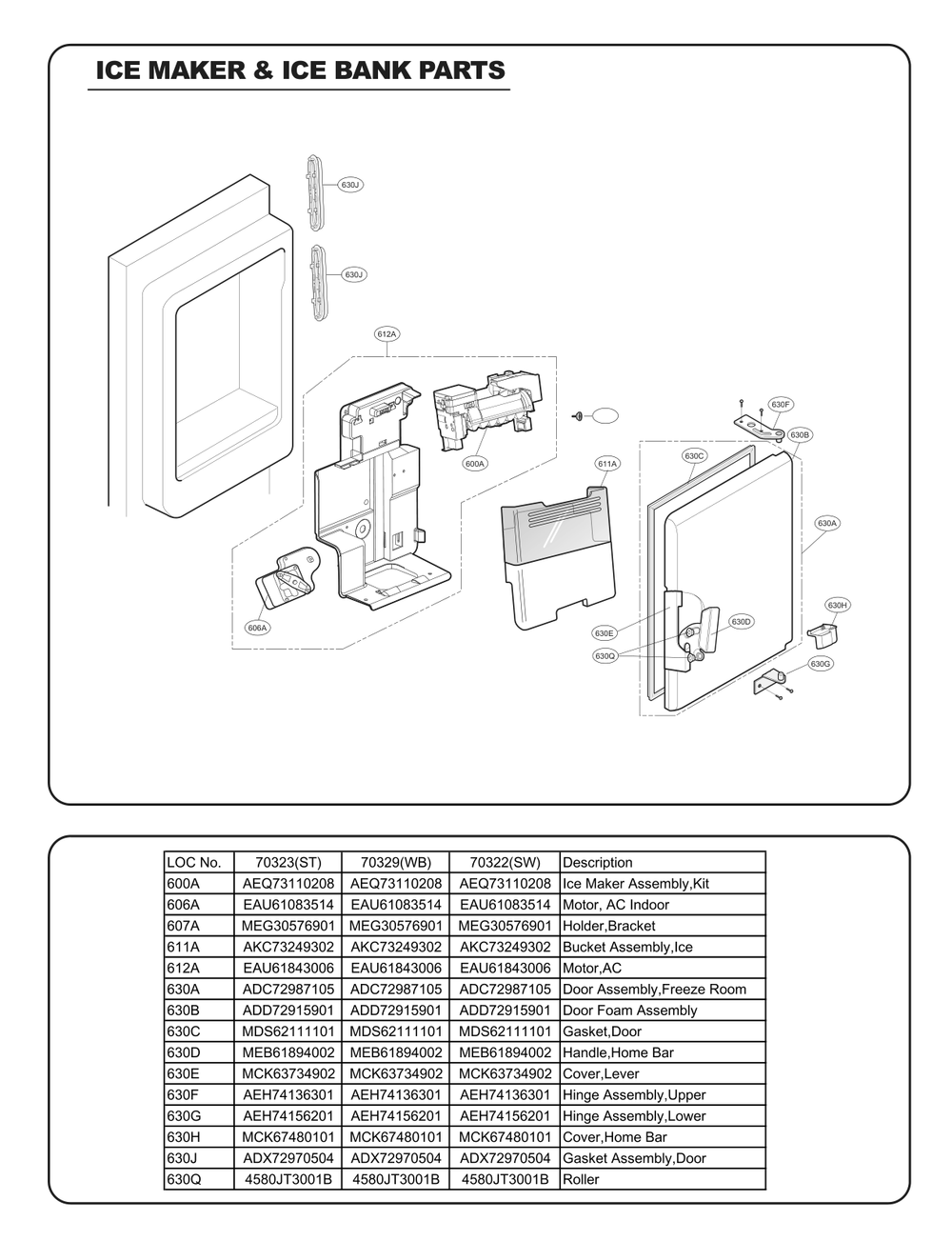 Ice Maker And Ice Bin Parts Diagram and Parts List for GC-L258VQXD ASWCSE2 LG Refrigerator
