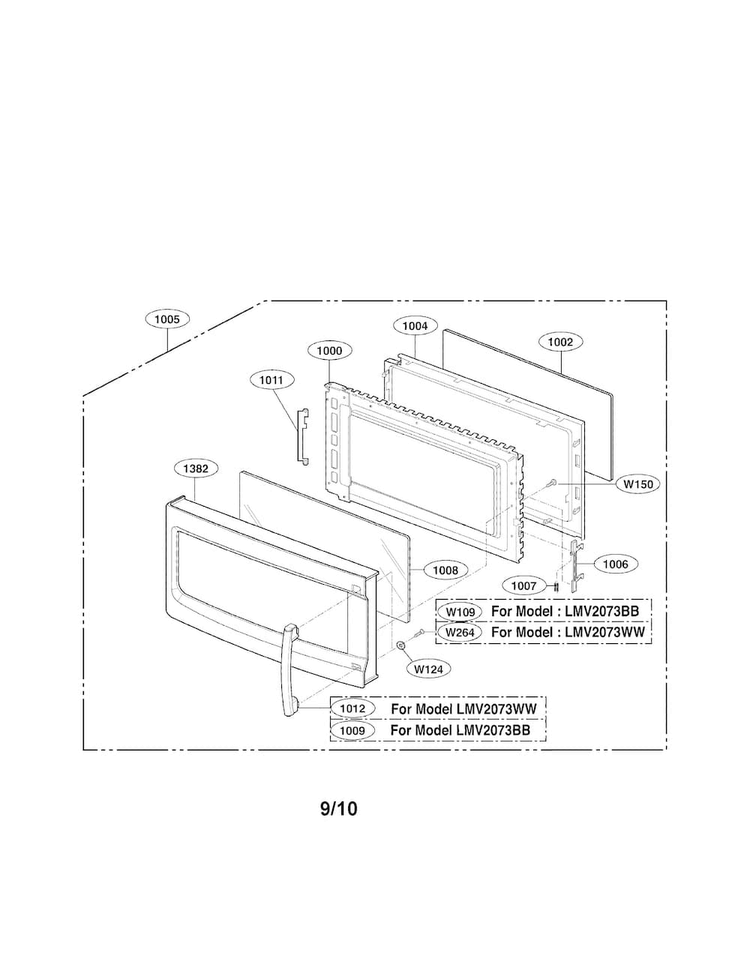 Door Parts Diagram and Parts List for LMV2073WW 01 LG Microwave