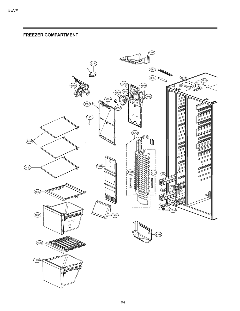 Freezer Compartment Diagram and Parts List for GM-L227NSBM ASTCNA0 LG Refrigerator