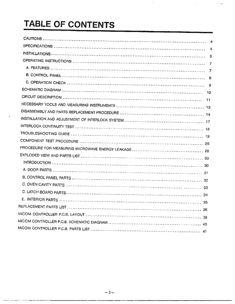 Table Of Contents Diagram and Parts List for MA-870MW  LG Microwave